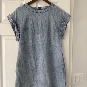 Vintage Denim Dress with Pearl Accents
